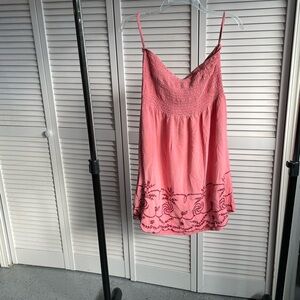Pink Embroidered Spaghetti Strap Dress